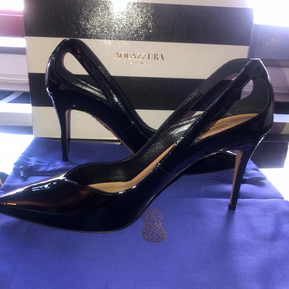 NWT Aquazzura Shiva 85 Patent Black Pump Size 39